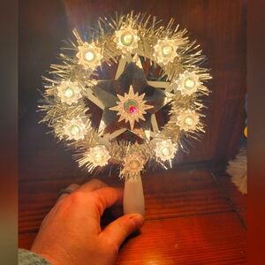 Silver vintage style tinsel tree topper light star